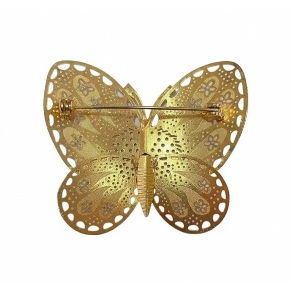 Vintage Gold Tone Filigree Butterfly Brooch Pendant Convertible Pin - Picture 2 of 7